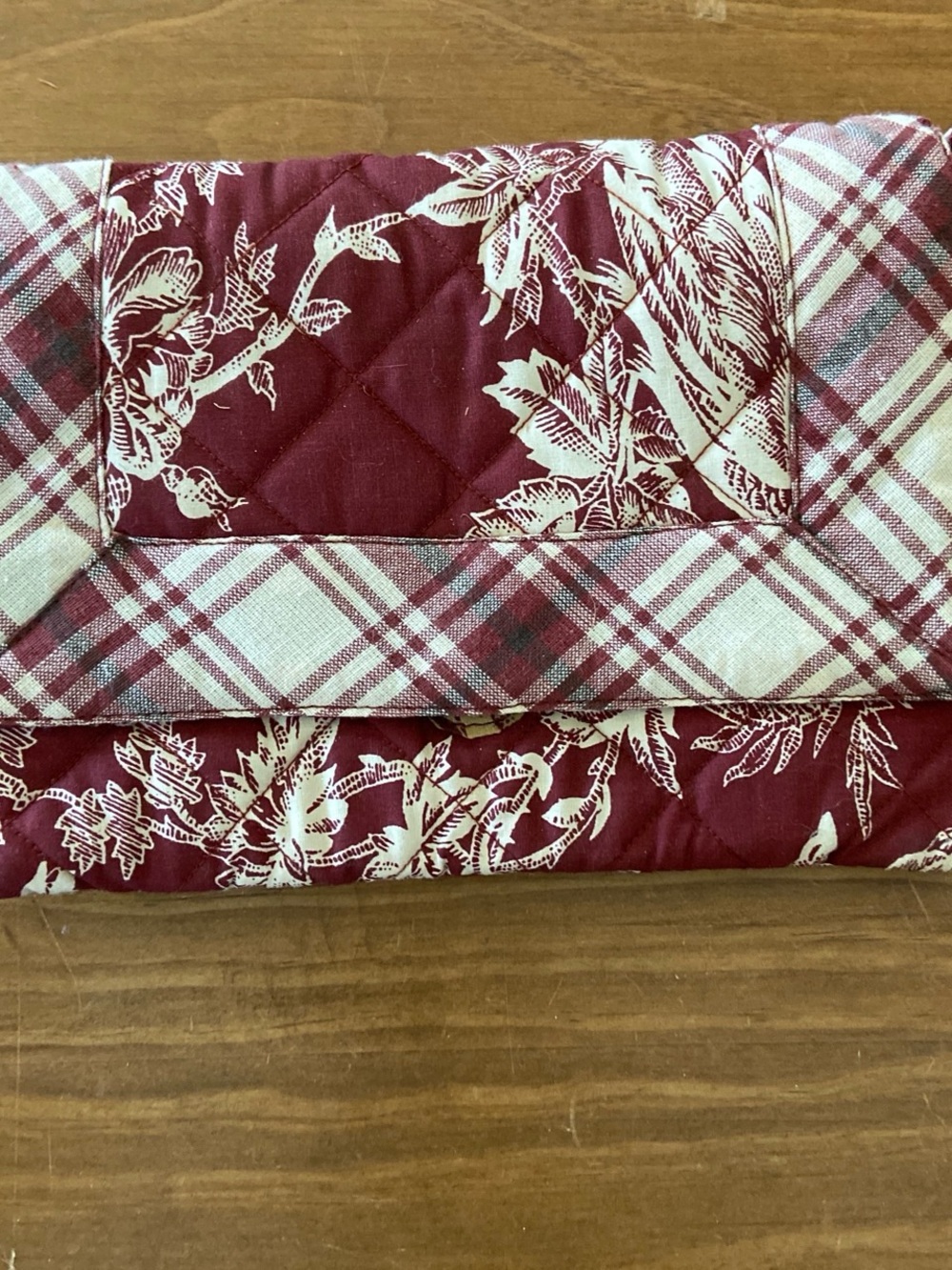 Quilted Foldover Clutch in Burgundy & Cream Plaid